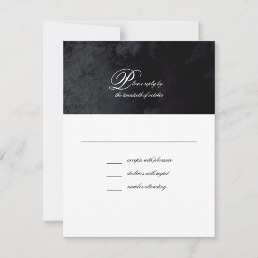 Elegantes einfaches Script Black Goth Wedding RSVP Karte (Vorderseite)