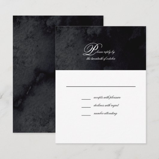 Elegantes einfaches Script Black Goth Wedding RSVP Karte (Vorne/Hinten)