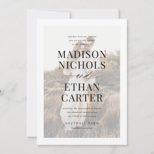 Elegantes einfaches Script Calligraphy Foto Weddin Einladung (Vorderseite)