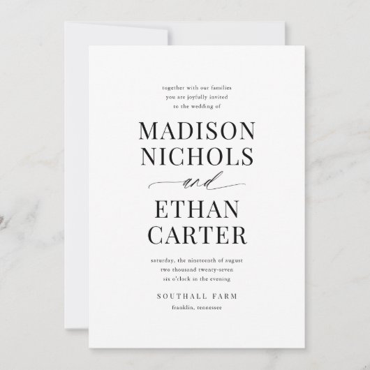 Elegantes einfaches Script QR Code Foto Hochzeit Einladung (Vorderseite)