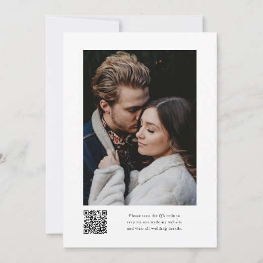Elegantes einfaches Script QR Code Foto Hochzeit Einladung (Rückseite)