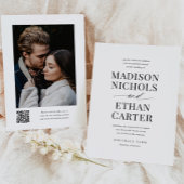 Elegantes einfaches Script QR Code Foto Hochzeit Einladung