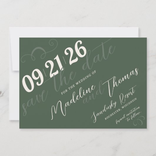 Elegantes einfaches Script-Sage Grünes Foto Hochze Save The Date (Vorderseite)