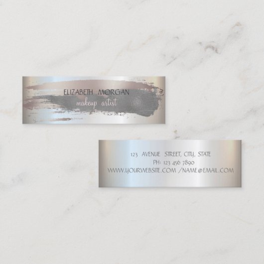 Elegantes, einfaches Silber, Pinselstriche, Grau Mini Visitenkarte (Vorne/Hinten)