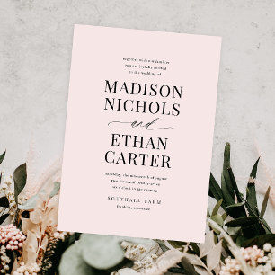 Elegantes einfaches Skript Blush Pink Budget Hochz Einladung