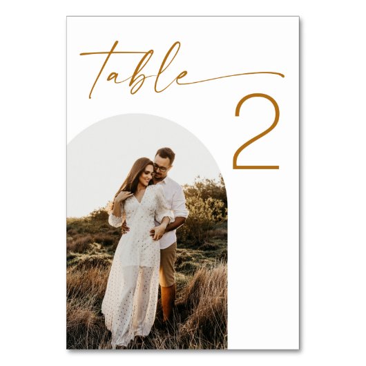 Elegantes, einfaches Skript-Foto Hochzeit Tischnummer (Rückseite)