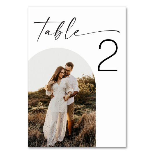 Elegantes, einfaches Skript-Foto Hochzeit Tischnummer (Vorderseite)