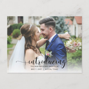 Elegantes Einfaches Skript-Foto-Hochzeitsankündigu Postkarte