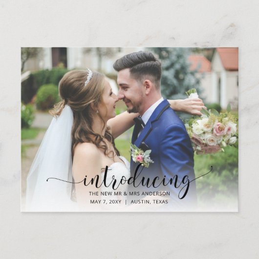 Elegantes Einfaches Skript-Foto-Hochzeitsankündigu Postkarte (Vorderseite)