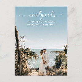 Elegantes Einfaches Skript-Foto-Hochzeitsankündigu Postkarte