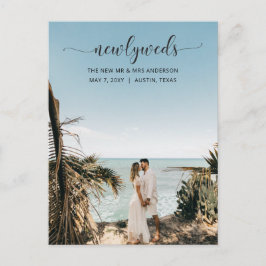 Elegantes Einfaches Skript-Foto-Hochzeitsankündigu Postkarte