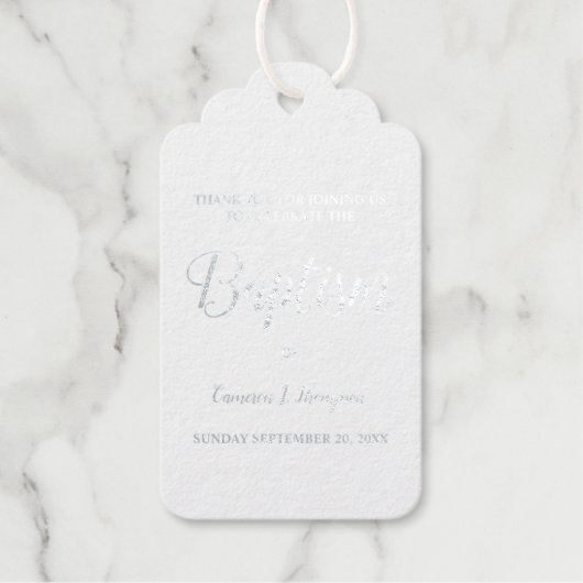 Elegantes einfaches Skript für die Taufe von Kinde Geschenkanhänger (Vorderseite)