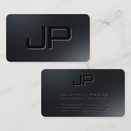 Elegantes, einfaches Template Schwarz Monogramm Visitenkarte (Vorne/Hinten)