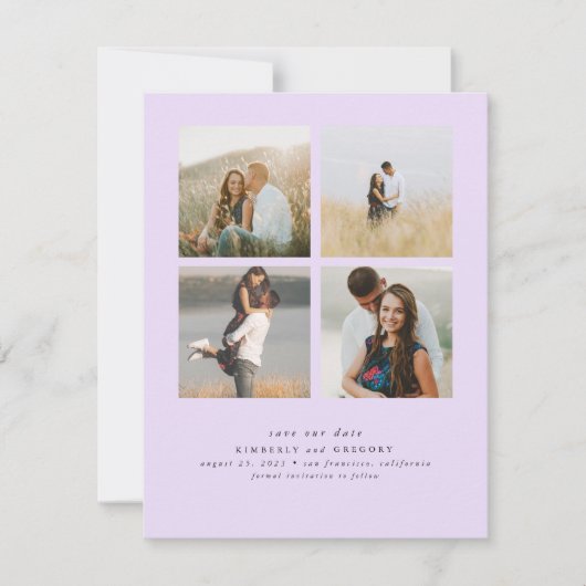 Elegantes Einfaches und Niedliches Vier-Foto Save Save The Date (Vorderseite)
