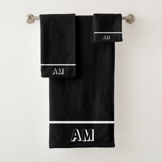 Elegantes einfaches weißes Monogramm auf schwarz Badhandtuch Set (Insitu)