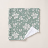 elegantes, einfarbiges Blumenmuster grün Badhandtuch Set (Waschlappen)