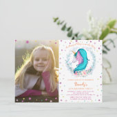 Elegantes Einhorn Foto Einladung (Stehend Vorderseite)