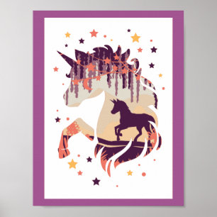 Elegantes Einhorn Lila Silhouette Fabeltier Poster