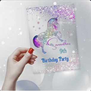 Elegantes Einhorn rosa aqua Glitter Geburtstag Acryleinladungen