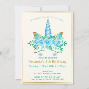 Elegantes Einhorngesicht mit Blumengeburt Einladung