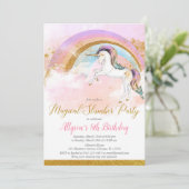 Elegantes Einhornholz Party Geburtstag Rosa Gold Einladung (Stehend Vorderseite)