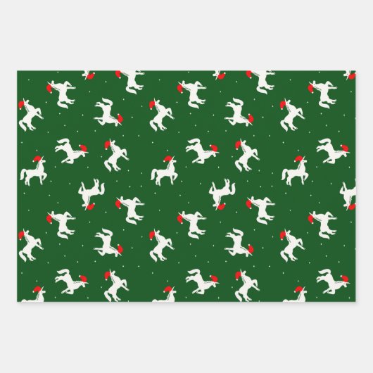 Elegantes Einhornmuster in einer weihnachtlich grü Geschenkpapier Set (Vorderseite 3)