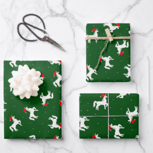 Elegantes Einhornmuster in einer weihnachtlich grü Geschenkpapier Set
