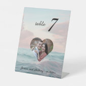 Elegantes einzigartiges Beach Foto Hochzeit Tischn Sockelschild (Vorderseite)