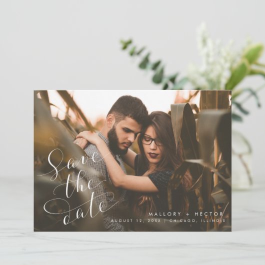 Elegantes einzigartiges Foto Hochzeit speichern Si Save The Date (Stehend Vorderseite)
