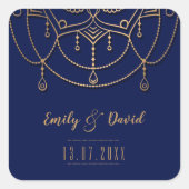 Elegantes Electric Blue Gold Design Muster Hochzei Quadratischer Aufkleber (Vorderseite)