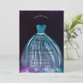 Elegantes, elegantes blaues Kleid, Brautparty Einladung (Stehend Vorderseite)