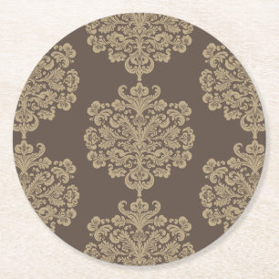 Elegantes elegantes goldfarbenes Damastmuster Runder Pappuntersetzer