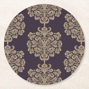 Elegantes elegantes goldfarbenes Damastmuster Runder Pappuntersetzer