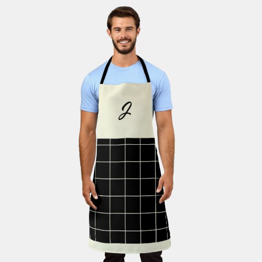 Elegantes elegantes, schick schwarzes Cream Grid B Schürze (Getragen)