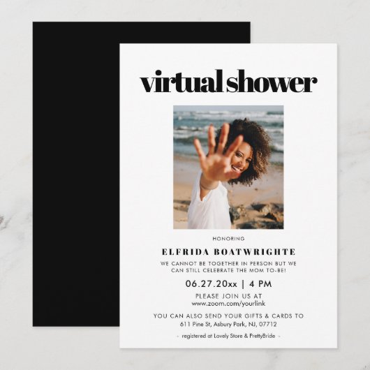 Elegantes, elegantes Virtual Brautparty Foto Einladung (Vorne/Hinten)