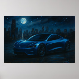 Elegantes Elektroauto unter Vollmond Poster