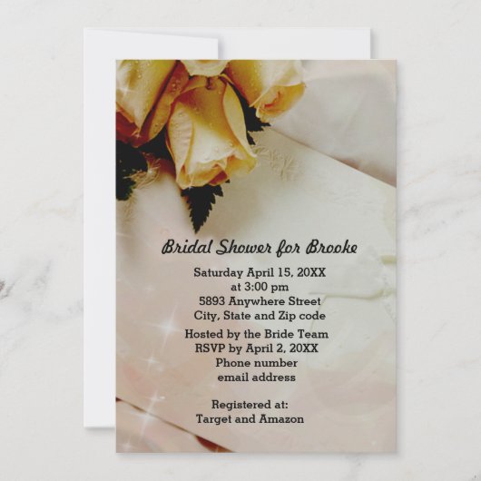 Elegantes Elfenbein - Gelbes Weißes Roses-Brautpar Einladung (Vorderseite)