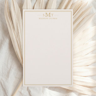 Elegantes Elfenbein-Gold-Dreibuchstaben-Monogramm Briefpapier