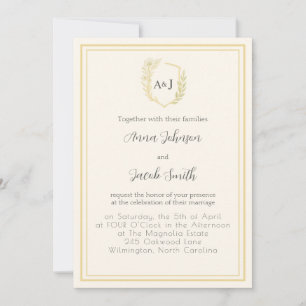 Elegantes Elfenbein & Imitate Gold Wappen mit flor Einladung