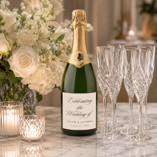 Elegantes Elfenbein-Kalligrafie-Script Hochzeit Schaumweinetikett