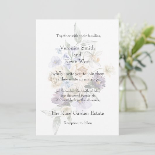 Elegantes Elfenbein, Lavendel & Blauer 12x18 einla Einladung (Stehend Vorderseite)