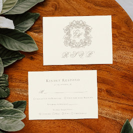Elegantes Elfenbein-Menü Hochzeit Monogramm-Wappen RSVP Karte