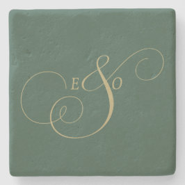 Elegantes Elfenbein-Monogramm Gedämpfte braune Hoc Steinuntersetzer