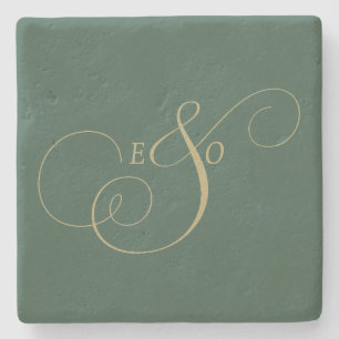 Elegantes Elfenbein-Monogramm Gedämpfte braune Hoc Steinuntersetzer