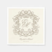 Elegantes Elfenbein-Monogramm-Wappen-Script-Hochze Serviette (Vorderseite)