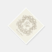 Elegantes Elfenbein-Monogramm-Wappen-Script-Hochze Serviette (Ecke)