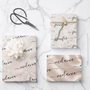 Elegantes Elfenbein-Perlmuster  Geschenkpapier Set