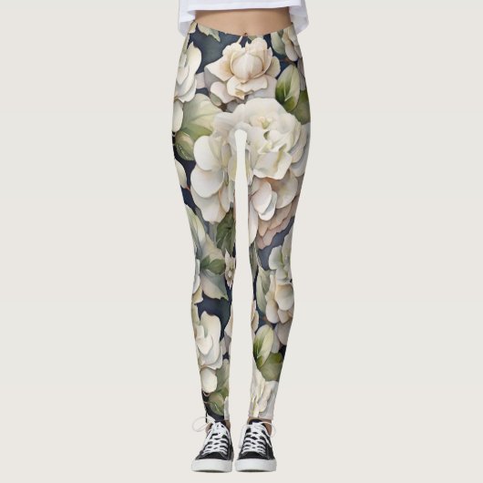 Elegantes Elfenbein, rosa grüne Marine, Aquarellbl Leggings (Vorderseite)