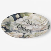 Elegantes Elfenbein, rosa grüne Marine, Aquarellbl Pappteller (Schrägansicht)