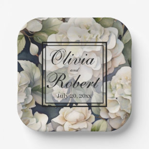 Elegantes Elfenbein, rosa grüne Marine, Aquarellbl Pappteller